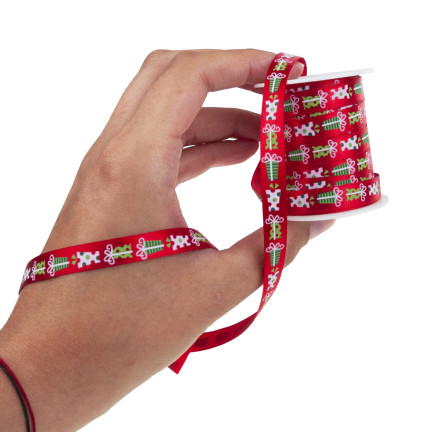 TG74285-1 WSTĄŻKA TAŚMA TASIEMKA DEKORACJA OZDOBA ŚWIĄTECZNA NA PREZENT STROIK WIANEK 4,5M