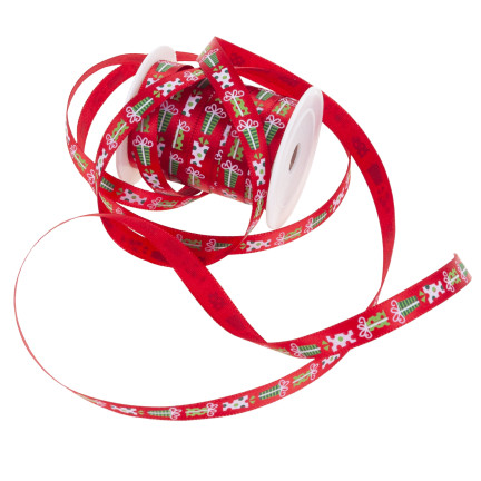 TG74285-1 WSTĄŻKA TAŚMA TASIEMKA DEKORACJA OZDOBA ŚWIĄTECZNA NA PREZENT STROIK WIANEK 4,5M