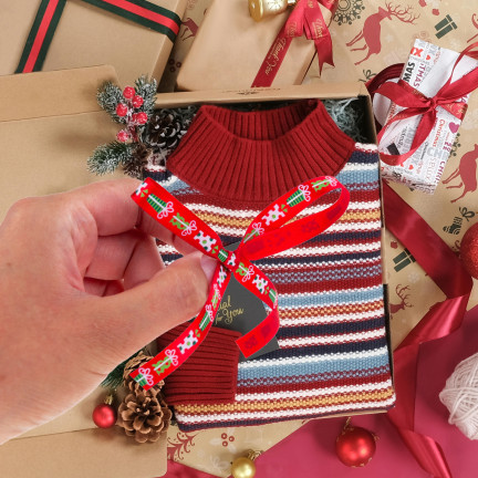 TG74285-1 WSTĄŻKA TAŚMA TASIEMKA DEKORACJA OZDOBA ŚWIĄTECZNA NA PREZENT STROIK WIANEK 4,5M