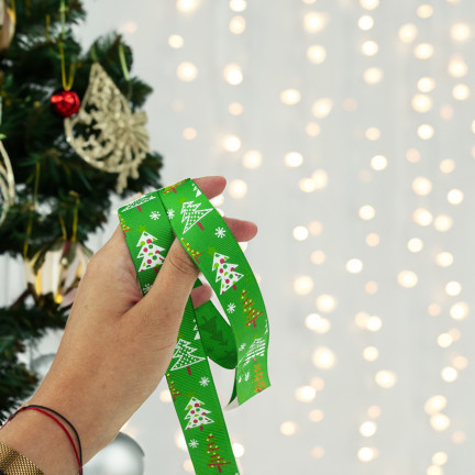 TG74288-1 WSTĄŻKA TAŚMA TASIEMKA DEKORACJA OZDOBA ŚWIĄTECZNA NA PREZENT STROIK WIANEK  2,7M