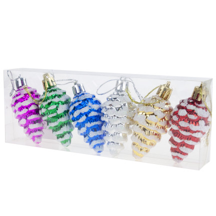 TG74291-2 BOMBKI ŚWIĄTECZNE ZESTAW SZYSZKI ZAWIESZKI 6 SZTUK KOLOROWE