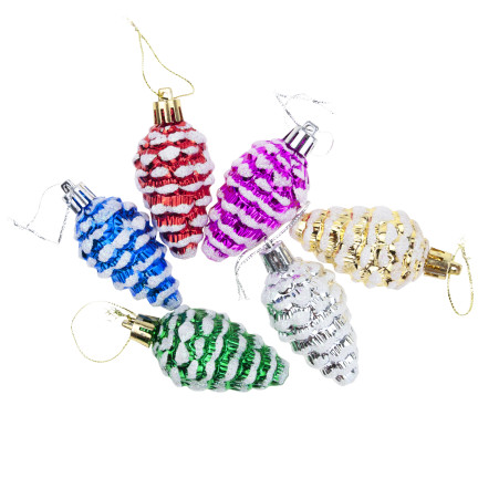 TG74291-2 BOMBKI ŚWIĄTECZNE ZESTAW SZYSZKI ZAWIESZKI 6 SZTUK KOLOROWE