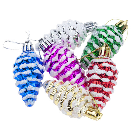 TG74291-2 BOMBKI ŚWIĄTECZNE ZESTAW SZYSZKI ZAWIESZKI 6 SZTUK KOLOROWE