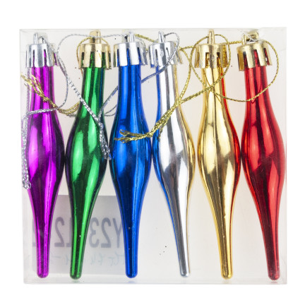 TG74294-2 BOMBKI CHOINKOWE SOPLE ZAWIESZKI PODŁUŻNE KOMPLET 6SZT KOLOROWE SOPELKI