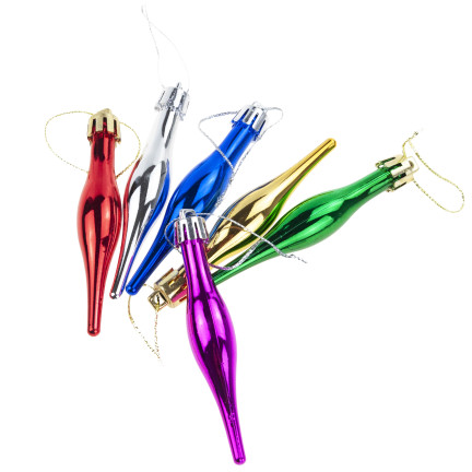 TG74294-2 BOMBKI CHOINKOWE SOPLE ZAWIESZKI PODŁUŻNE KOMPLET 6SZT KOLOROWE SOPELKI