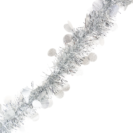 TG76142-1 ŁAŃCUCH CHOINKOWY SZNUR GIRLANDA ŚWIĄTECZNA SREBRNY Z OZDOBAMI