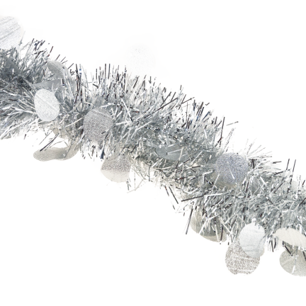 TG76142-1 ŁAŃCUCH CHOINKOWY SZNUR GIRLANDA ŚWIĄTECZNA SREBRNY Z OZDOBAMI