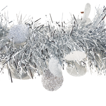 TG76142-1 ŁAŃCUCH CHOINKOWY SZNUR GIRLANDA ŚWIĄTECZNA SREBRNY Z OZDOBAMI