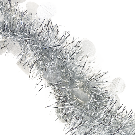 TG76142-1 ŁAŃCUCH CHOINKOWY SZNUR GIRLANDA ŚWIĄTECZNA SREBRNY Z OZDOBAMI