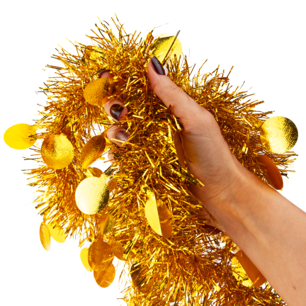 TG76142-2 ŁAŃCUCH CHOINKOWY SZNUR GIRLANDA ŚWIĄTECZNA ZŁOTY Z OZDOBAMI