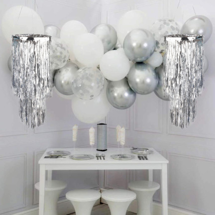 TG76151-1 DEKORACJA NA SUFIT ŻYRANDOL  SREBRNY FOLIOWY KLOSZ PARTY URODZINY SYLWESTER