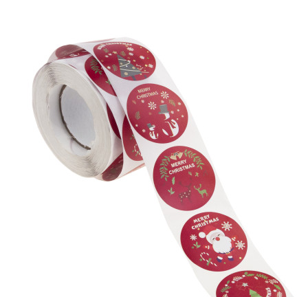 TG76363 NAKLEJKI ŚWIĄTECZNE NA PREZENTY PACZKI ŚWIĘTA OZDOBNE ROLKA 500 szt OKRĄGŁE