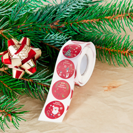 TG76363 NAKLEJKI ŚWIĄTECZNE NA PREZENTY PACZKI ŚWIĘTA OZDOBNE ROLKA 500 szt OKRĄGŁE