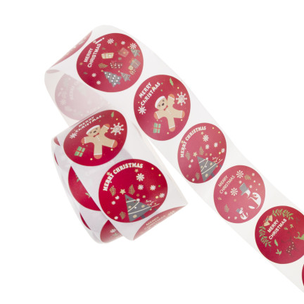 TG76363 NAKLEJKI ŚWIĄTECZNE NA PREZENTY PACZKI ŚWIĘTA OZDOBNE ROLKA 500 szt OKRĄGŁE