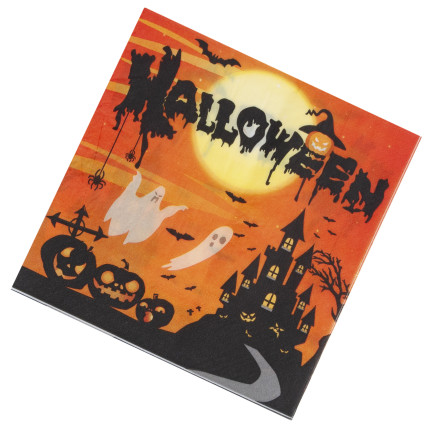 Serwetki papierowe jednorazowe, wzór Halloween, z duszkami, z nietoperzami, zestaw 10szt.