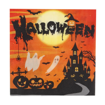 Serwetki papierowe jednorazowe, wzór Halloween, z duszkami, z nietoperzami, zestaw 10szt.