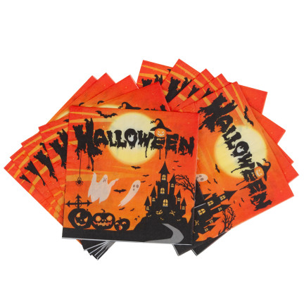 Serwetki papierowe jednorazowe, wzór Halloween, z duszkami, z nietoperzami, zestaw 10szt.