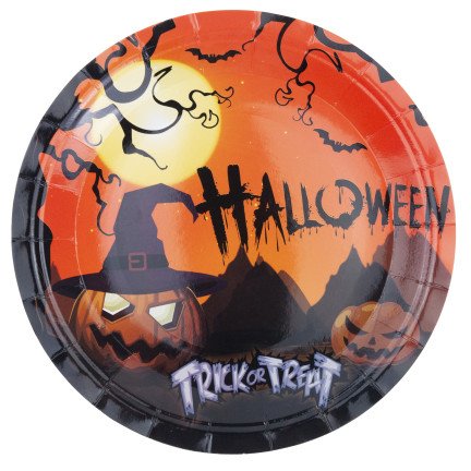 Talerze papierowe jednorazowe, wzór Halloween, z dyniami duchami, zestaw imprezowy, 10szt/kpl