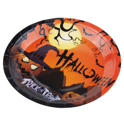 Talerze papierowe jednorazowe, wzór Halloween, z dyniami duchami, zestaw imprezowy, 10szt/kpl