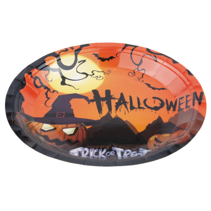 Talerze papierowe jednorazowe, wzór Halloween, z dyniami duchami, zestaw imprezowy, 10szt/kpl