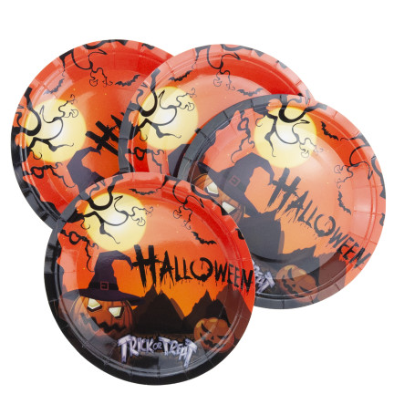 Talerze papierowe jednorazowe, wzór Halloween, z dyniami duchami, zestaw imprezowy, 10szt/kpl