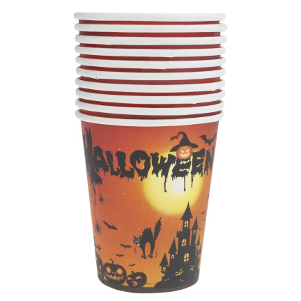 Kubki papierowe jednorazowe, motyw Halloween, z duchami dyniami, dekoracja stołu, 10szt/kpl
