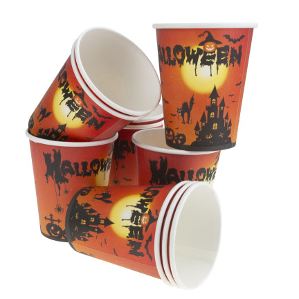 Kubki papierowe jednorazowe, motyw Halloween, z duchami dyniami, dekoracja stołu, 10szt/kpl