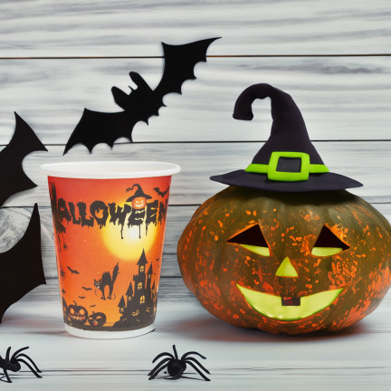 Kubki papierowe jednorazowe, motyw Halloween, z duchami dyniami, dekoracja stołu, 10szt/kpl
