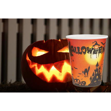 Kubki papierowe jednorazowe, motyw Halloween, z duchami dyniami, dekoracja stołu, 10szt/kpl