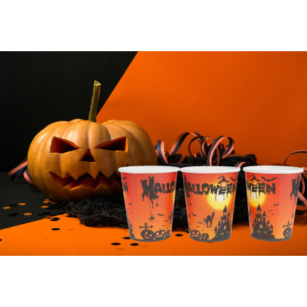Kubki papierowe jednorazowe, motyw Halloween, z duchami dyniami, dekoracja stołu, 10szt/kpl