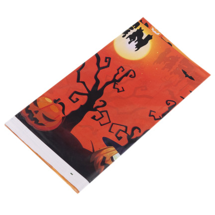 Obrus na stół, z folii, pomarańczowy, dekoracja Halloween, ozdoby stołu, z dyniami, 1szt.