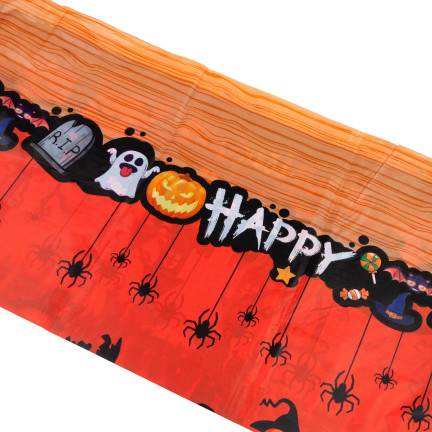 Obrus na stół, z folii, pomarańczowy, dekoracja Halloween, ozdoby stołu, z dyniami, 1szt.