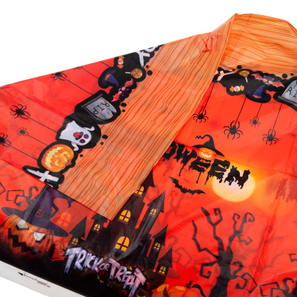 Obrus na stół, z folii, pomarańczowy, dekoracja Halloween, ozdoby stołu, z dyniami, 1szt.