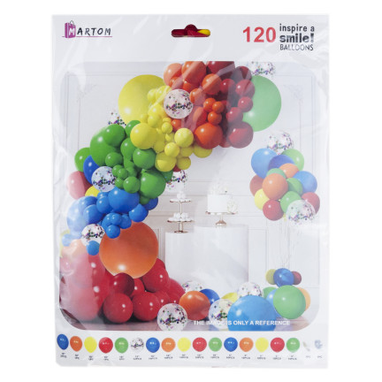 TG76544 GIRLANDA BALONOWA ZESTAW KOLOROWE BALONY 120 ELEMENTÓW KONFETTI URODZINY