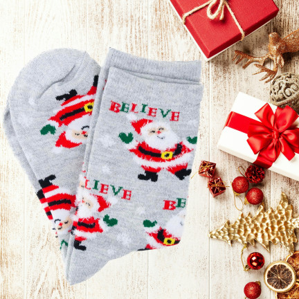 Skarpetki z motywem świątecznym, bawełniane, z Mikołajem, zabawny upominek, rozmiar uniwersalny