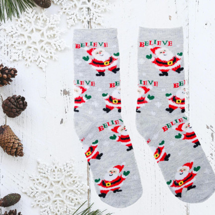 Skarpetki z motywem świątecznym, bawełniane, z Mikołajem, zabawny upominek, rozmiar uniwersalny