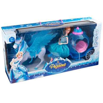 TG77482 KARETA DLA LALKI Z PEHAZEM JEDNOROŻCEM I LALKĄ KAROCA LODOWA KRAINA