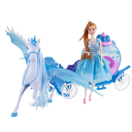 TG77482 KARETA DLA LALKI Z PEHAZEM JEDNOROŻCEM I LALKĄ KAROCA LODOWA KRAINA