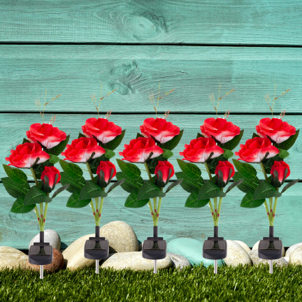 TG77662 LAMPA SOLARNA OGRODOWA WBIJANA LED RÓŻA LAMPKI SOLARNE SZTUCZNE KWIATY RÓŻE