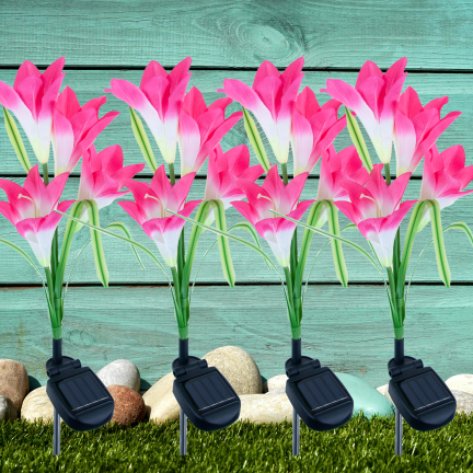 TG77663 LAMPA SOLARNA KWIATY LILIE DO OGRODU BALKON WBIJANE LILIA CZUJNIK ZMIERZCHU