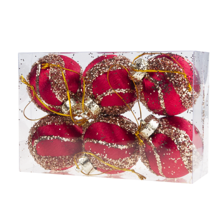 TG78529-3 BOMBKA STYROPIANOWA 6SZT BORDOWA CZERWONA BROKATOWA