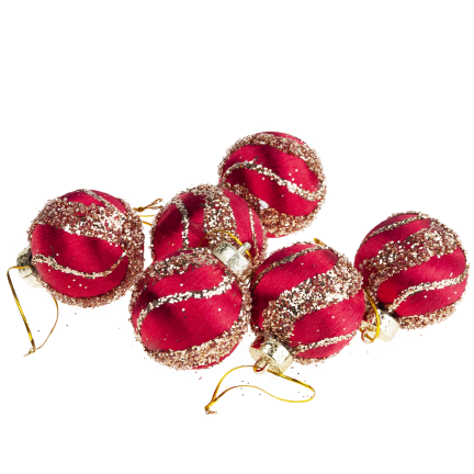 TG78529-3 BOMBKA STYROPIANOWA 6SZT BORDOWA CZERWONA BROKATOWA