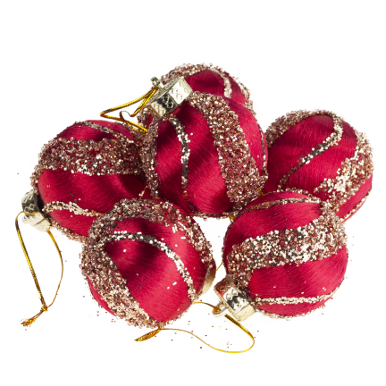TG78529-3 BOMBKA STYROPIANOWA 6SZT BORDOWA CZERWONA BROKATOWA