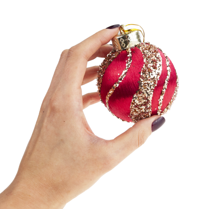 TG78529-3 BOMBKA STYROPIANOWA 6SZT BORDOWA CZERWONA BROKATOWA