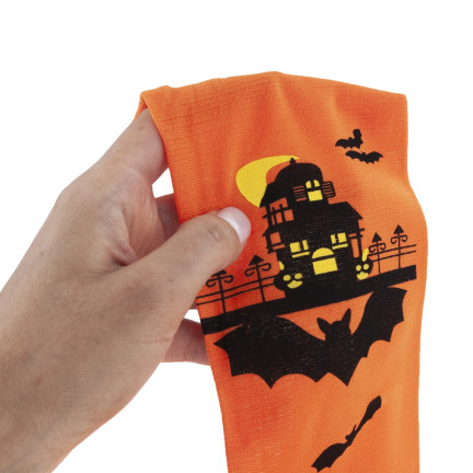 Pończochy zakolanówki, pomarańczowe, motyw Halloween, z nietoperzami, na imprezę, 1 para
