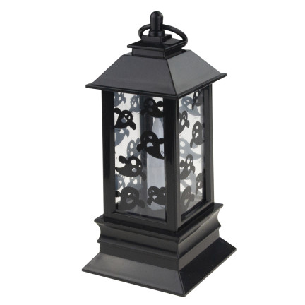 Lampion świeczka led, czarny, z wzorem w duchy, dekoracja Halloween, imituje płomień, 20cm wysokości