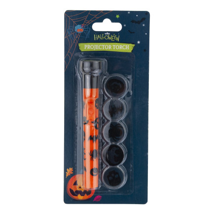 Projektor latarka z nakładkami, plastikowa, mix wzorów Halloweenowych, na baterie, 5 wzorów, zestaw