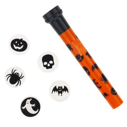 Projektor latarka z nakładkami, plastikowa, mix wzorów Halloweenowych, na baterie, 5 wzorów, zestaw