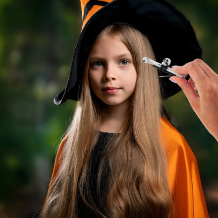 Spinki do włosów, ozdoby Halloween, dodatek do przebrania, wzór z czaszkami, kościotrup, zestaw 2szt.