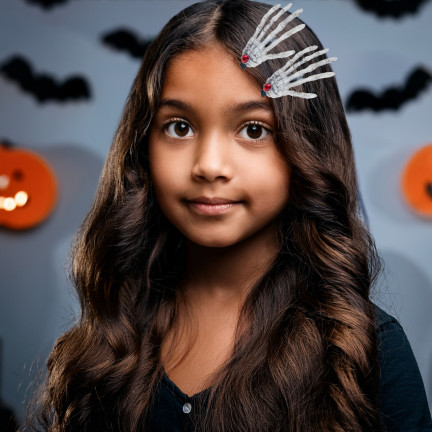 Spinki do włosów, ozdoby Halloween, dodatek do przebrania, wzór z czaszkami, kościotrup, zestaw 2szt.